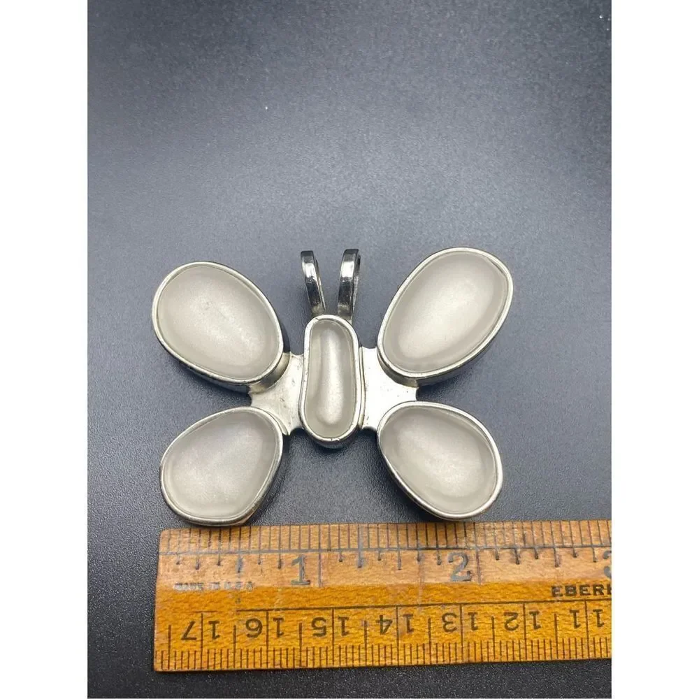 Rebecca Collins Butterfly Scarf Clip w Loop for Pendant milky white silver tone